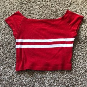 Red crop top with 2 white stripes